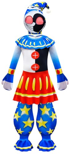Yazkimo Game Sundrop Moondrop Cosplay Costume Clown Funny Uniform Jumpsuit Mask Halloween Circus Dress Up Full Set (Blue XX-Large)
