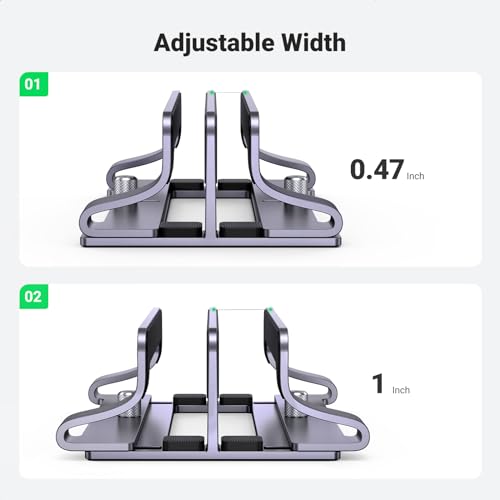 UGREEN Vertical Laptop Stand for Desk, Dual Slot Aluminum Holder, Adjustable Dock, Compatible with MacBook, Chromebook, up to 17.3 Inch, Grey