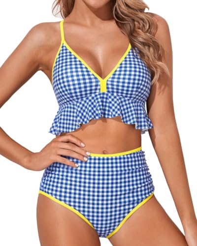 Image of Women Ruffle Bikini Set High Waisted Tummy Control Two Piece Swimsuits