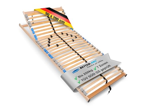 Madera 7 Zonen Lattenrost zur Selbstmontage, mit 28 Leisten, extra stabil durch durchgehende Holme, Größe: 90 x 190 cm, mit Kopfteilverstellung