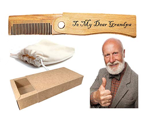 Peigne en bois pliant personnalisé de barbe de moustache de poche gravé au laser, peigne pliant personnalisé de bois de santal Cover