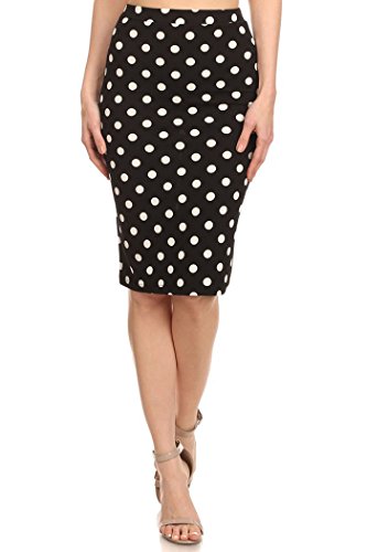 Women's Casual and Formal Polk-Dot Print High Wiasted Pencil Skirt Made in USA (M, Black-White)
