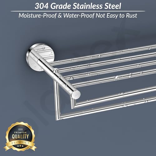 Image of Plantex 304 Grade Stainless Steel 24 inch Folding Towel Rack for Bathroom /Towel Stand /Hanger /Towel Bar /Bathroom Accessories - Oreo (Chrome)