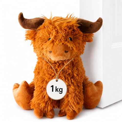 Tope para puerta de animal de tela de 1 kg, soporte para puerta, Highland de felpa con relleno de arena, tope decorativo para puerta de suelo, tope de puerta marrón para oficina, salón, habitación