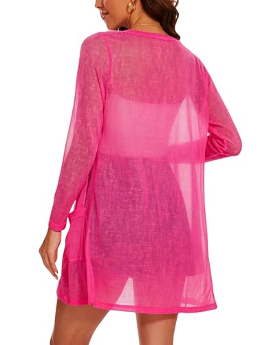 Image of Spicy Sandia Women's Lightweight Sheer Cardigans with Pockets Kimono Cover Up for Summer