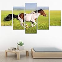 SIGNWIN 5 Panel Canvas Wall Art Modern Art Animals Dramatic Horse Multicolor Photography Traditional for Home Decorations Ready to Hang - 60