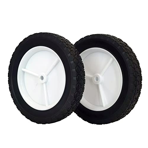 OTDSPARES 10-Inch Rubber Tire Plastic Wheel Replaces Oreg on 72-110 Hand Trucks Utility Carts 10x175 Wheel, 1/2-Inch Bore Offset Axle, White 2 Pack