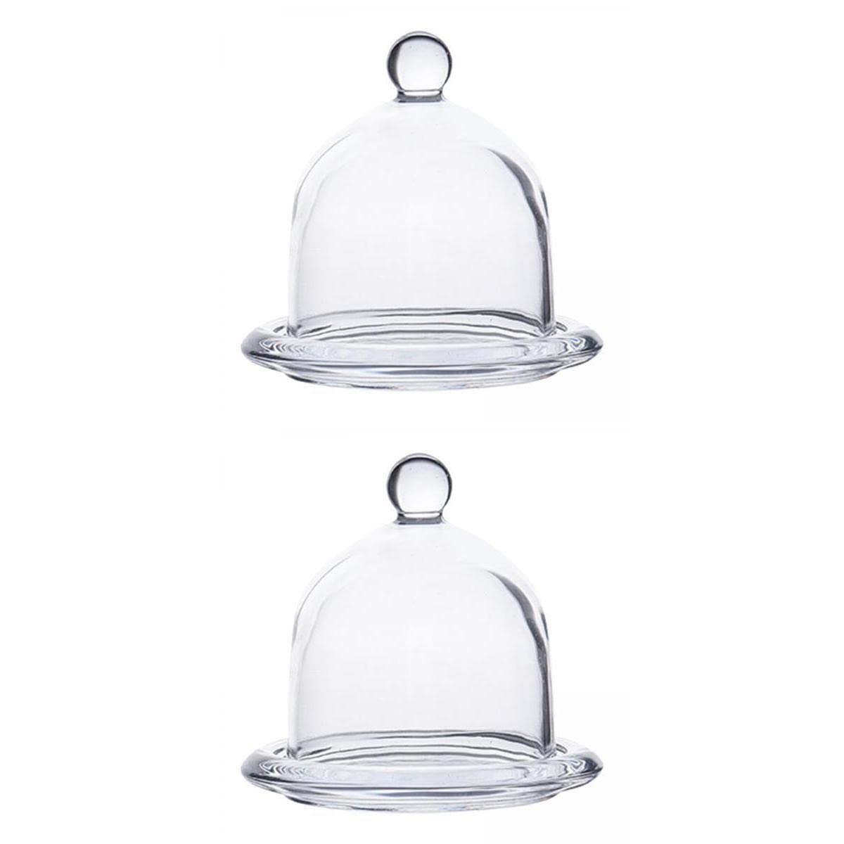 UJEAVETTE 2Pcs Transparent Glass Dessert Serving Tray with Dome Lid Wedding-image-9