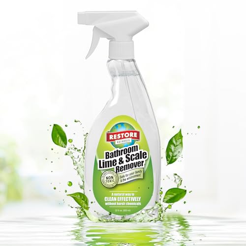 Restore Naturals Bathroom Lime and Scale Remover - 22 oz. - Bath Tub Cleaner | Hard Water Stain Remover | Soap Scum Remover for Shower | Bath room Cleaner Spray | Bathroom Descaler - 6 Pack