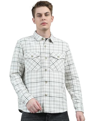 Image of StitchX Men's Full Sleeve Checkered Cotton Double Flap Pocket Spread Collar Shacket S-2XL