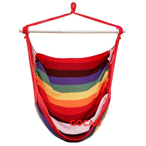 GOCAN Chaise hamac Grande balançoire hamac, Charge 110 X 150cm 150 kg, Chaise Suspendue en Coton Barre d'écartement en Bois Dur Chaise Large pivotante(Arc-en-Ciel)