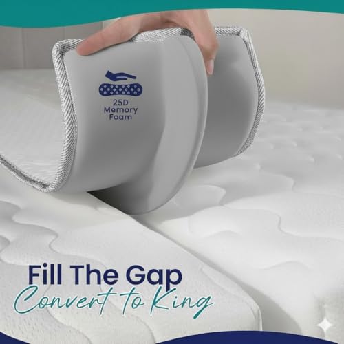 Image of 10 inch Extra Wide Bed Bridge Twin XL to King Converter Kit - Split King Gap Filler for Adjustable Bed - Mattress Connector & Gap Filler for Bed - Heavy Duty Metal Buckle Strap - 25D Memory Foam