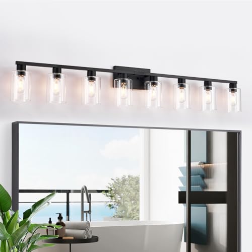 SOPEAS 8-Light Black Vanity Light Fixtures Vanity Lights Clear Glass ShadeRust and Moisture Resistant Easy to Install Vanity Lights for Bathroom Light Over Mirror