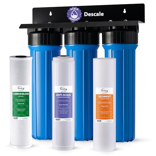 Image of iSpring Anti-Scale Whole House Water Filter System w /Sediment, Polyphosphate, and Carbon Block Water Filters, 3-Stage Water Descaler and Water Filter, Model: WGB32B-DS