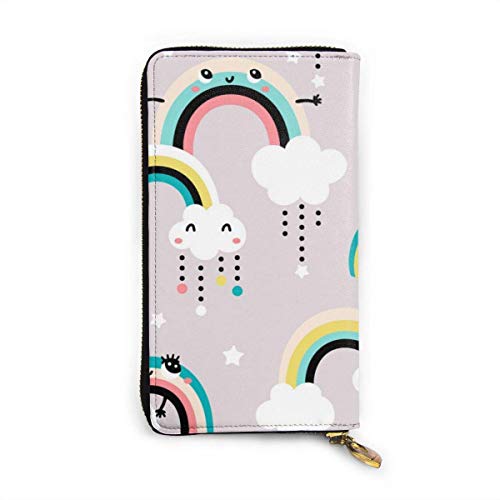 Preisvergleich Produktbild JHGFG Nette Regenbogensterne Echtes Leder Geldbörse Lange Damen Geldbörse Handtasche Multi Kartenhalter Organizer Für Frauen Personalisiert