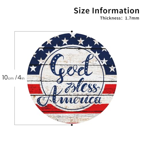 Patriotic god Bless America July 4th American Flag 6 Pcs Drink Coasters - Leather Coasters Set - Resistant Round Coaster Non-Slip Table Mat - Kitchen Bar Home Decor Housewarming Gift
