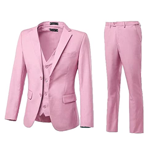High-End Suits Pink Prom Suits for Men Blazer Vest & Trousers Homecoming Suits for Teens 3 Pieces Men Suits 2020 New-PK4236