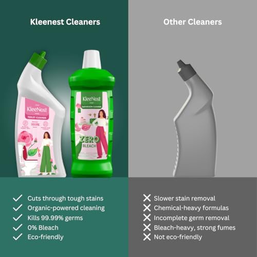 Image of Kleenest Bathroom & Toilet Cleaner Combo, Rose | Plant-Based, Zero Bleach Formula | Limescale & Hard Water Stain Remover | Bathroom Cleaner + Toilet Cleaner | 1 L Each