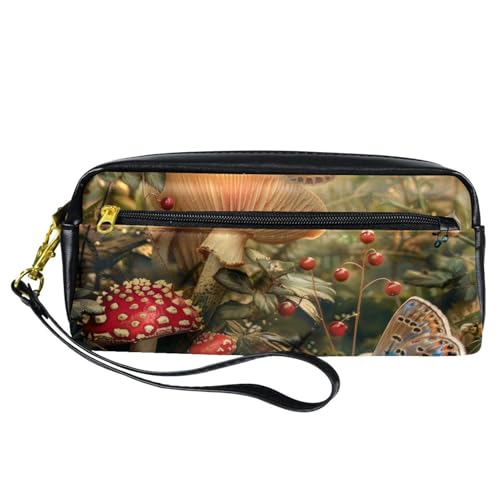 VAPOKF Estuche de piel sintética para lápices, estuche de papelería para estudiantes, para adolescentes, niños, niñas, suministros de oficina escolar, setas, bayas, mariposa