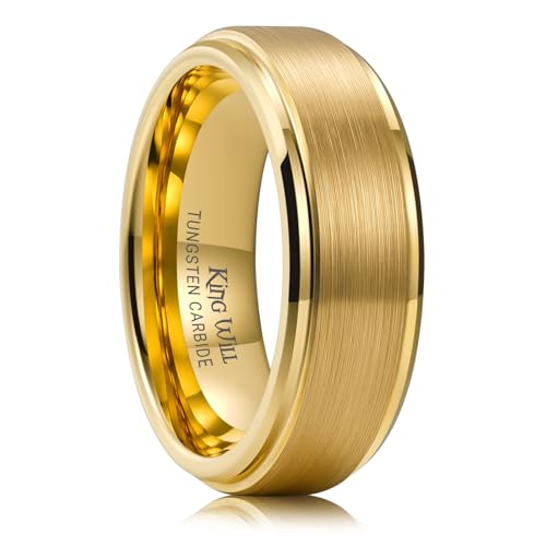 Image of King Will Classic Tungsten Wedding Band for Men, 6 /7 /8 /9 /10mm Widths, Polished Finish Step Edge Matte Rings Comfort Fit