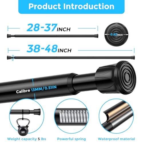 Image of AIZESI Tension Rods for Windows 28 to 48 inch, Adjustable Short Curtain Rods No Drilling Small Tension Rods for Windows Door Kitchen Curtain, Black