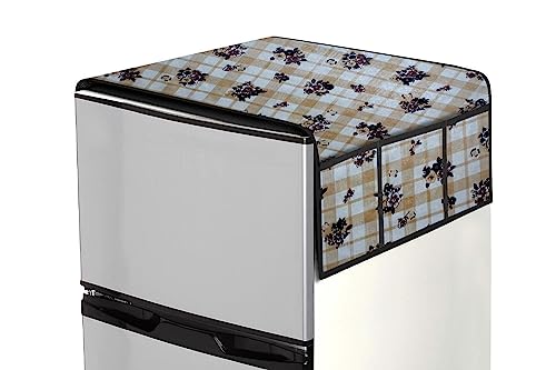 Image of Stylista Refridgerator top Cover Suitable for Samsung RR21C2F25HS /HL, 189 Liter Fridge, Dimension (WXD) 71x109 CM, Geometric Pattern Beige