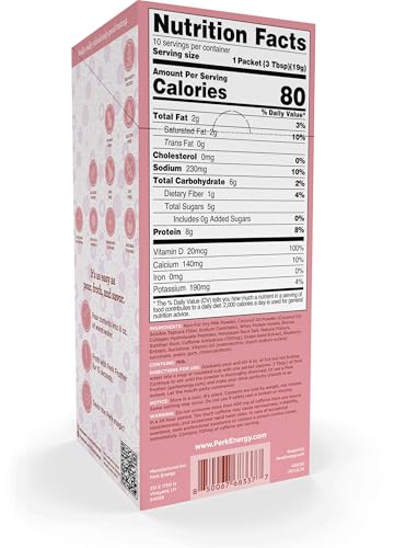Image of Perk Energy Drink Mix (Sugar Cookie) 10 Stick Packs - Caffeinated Healthy Coffee Alternative with Protein, 100mg of Caffeine, Gluten-Free, Soy-Free, Peanut-Free