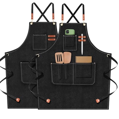 La mejor comparación de Delantales , listamos los 10 mejores. 45 2 Pack de delantales de cocina para mujeres y hombres, delantales ajustables con peto y bolsillos, delantales de cocina unisex para asar a la parrilla, hornear, pintar y crear...