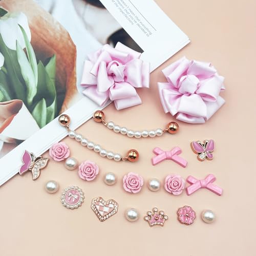 22PCS Fashion Shoe Charm Set for Clog Sandals Women, Fabric Flowers, Pearl Chains, Rhinestone Accessories & Pearls for Girls DIY Shoe Decor (Not for Sneakers) 5