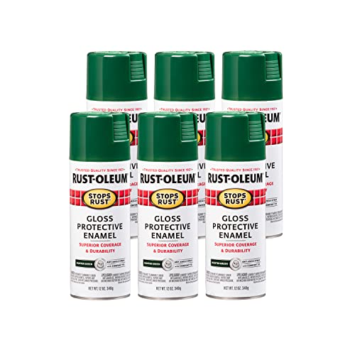 Image of Rust-Oleum Stops Rust Spray Paint, Gloss Hunter Green | Rust Resistant, Indoor and Outdoor, Beautiful Finish on Metal, Wood and More, Sprays from Any Angle, 12 oz, 6 Pack