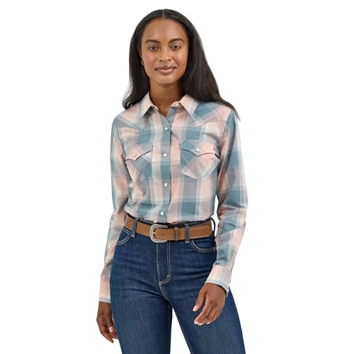 Wrangler Dusty Pink Plaid Women's Collared Essential Long Sleeve Western Top 112367213