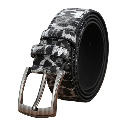 Mens Dress Belts Leopard Print Work Leather Belt for Men, Classic Casual Belt Men for Jeans Pants with Metal Buckle