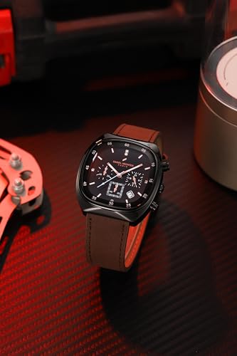 Image of Daniel Hechter Paris Bercy Collection Analog Quartz Watch for Men with Square Dial, Multifunction Sub-Dials, Date Display, Crystal Hour Markers and Leather Strap - DHM1001