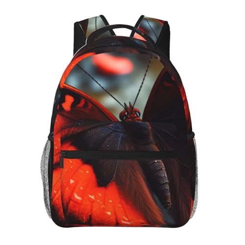 Casual Backpack for Women Men Red Butterfly Lightweight Daypack Large Capacity Nurse Bag