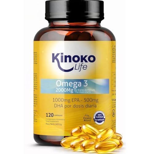 OMEGA 3 2000 mg | EPA 1000 mg |DHA 500 mg | 120 Cápsulas | Pescado Salvaje | Libre de Metales Pesados (Cadmio,Plomo y Mercurio) | Máxima Absorción | Para Colesterol,Vista y Corazón. Omega 3 capsulas