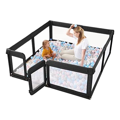 Baby Playpen, Baby Gate Playpens for Babies and Toddlers, 79x71in Extra Large Playpen with Door Activity Center Play Yard for Baby Fence Indoor, Black Cover