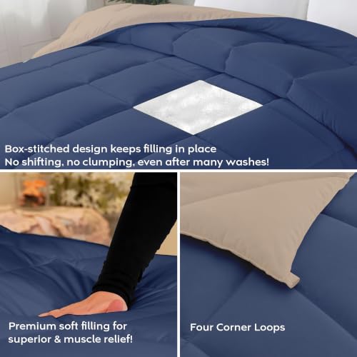 Image of AYKA Reversible Comforter 220 GSM Microfiber Reversible AC Comforter /Blanket for Winter /Quilt /Dohar /Duvets for King Size Blanket /Comforter Double Bed (Taupe & Navyblue, 90 * 100)
