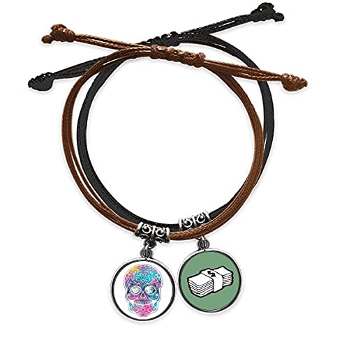 Pulsera de cuero con cráneo de flor cirrus y cordón trenzado hecho a mano