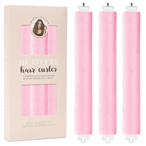 3 piezas de rizadores sin calor, rulos para el cabello, rulos sin calor, rizadores para el cabello con diadema, sin calor, rizos nocturnos para cabello largo (rosa, en caja)