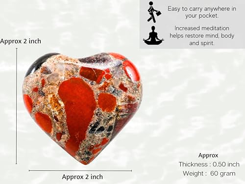 Image of Crystal Heaven Spotted Jasper Crystal Heart Palm Pebbles Stones For Anxiety Stress Relief Massage - Aaa Grade Original Healing Gemstone Agate Heart Palm Stone For Yoga Meditation Spiritual