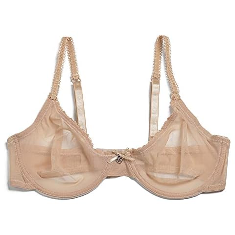 Plusexy Bras for Women Sexy Unlined Mesh Underwire Supportive Balconette Non Padded Sheer Bra Nude 38B Cover