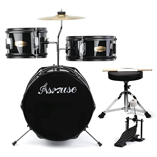 Asmuse Drum Set, 3 Piece Drum Set With Bass, Tom, Snare, Cymbal, Ideal Gifts For Boys And Girls (Black) #TOP13