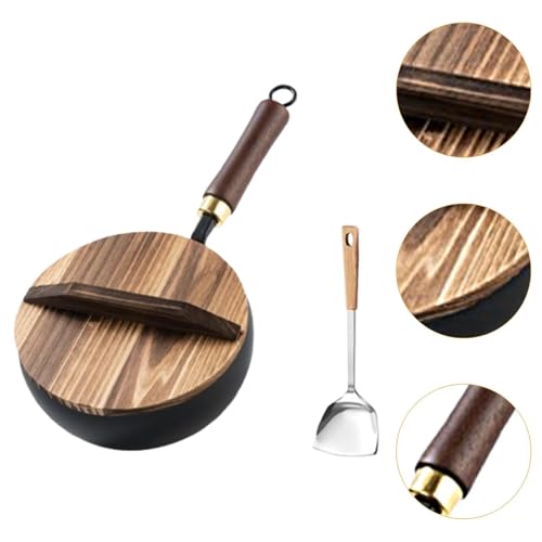 Wok con tapa de madera y fondo plano, 20 cm miniatura 3