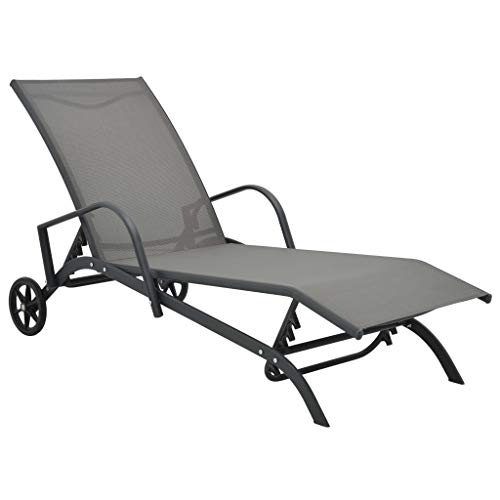 SooIarix Tumbona de acero y textileno para jardín con 2 ruedas, 200 x 58 x 32 cm, ajustable, color gris, ideal para muebles de jardín y uso en sillas de camping