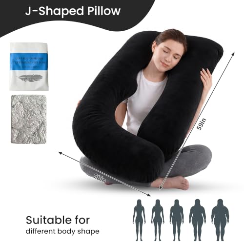Image of Jcickt Pregnancy Pillow for Sleeping,59 inch Maternity Pillow with Removable Washable Cover,J-Shaped Velvet Full Body Pregnant Pillow -Support for Backs,Legs, Belly, HIPS, Improve Sleep-Black