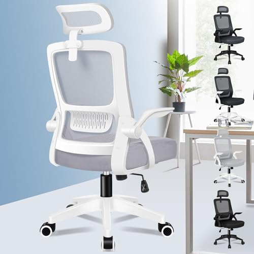 Alfordson Silla De Oficina Con Soporte Lumbar Para Oficina En Casa, Sillas De Malla Para Computadora Con Reposacabezas Apoyabrazos Abatibles Silla De Escritorio Giratoria Inclinable, Blanco Y Gris Alfordson Silla De Oficina Con Soporte Lumbar Para Oficina En Casa, Sillas De Malla Para Computadora Con Reposacabezas Apoyabrazos Abatibles Silla De Escritorio Giratoria Inclinable, Blanco Y Gris