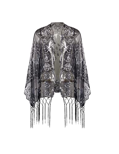 Image of BABEYOND 1920s Sequined Shawl Wraps for Women Fringed Evening Cape Wedding Bridal Shawl Scarf for Evening Dresses Party