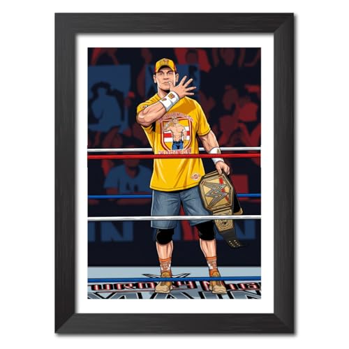 Image of TenorArts John Cena Poster Wrestler Vector Art Design Photo Framed Painting with Matt Finish Black Textures (12 inches x 9inches)