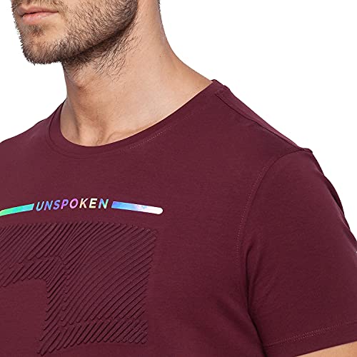 Image of Spykar Mens Cotton Wine Printed T-Shirt