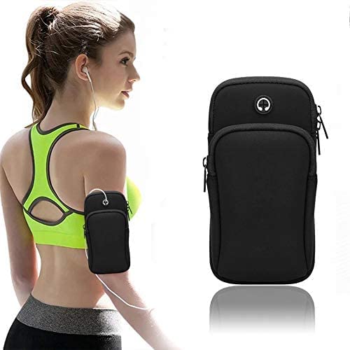 AR-61 Universal Armband for Running Water Resistant Washable Mobile Holder Arm Bag for Fitness Gym Outdoor Sports, Armband for All Smart Phones - Deep Black